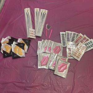 Spa day activities- lip masks, under eye patches, press on nails, glitter hair
